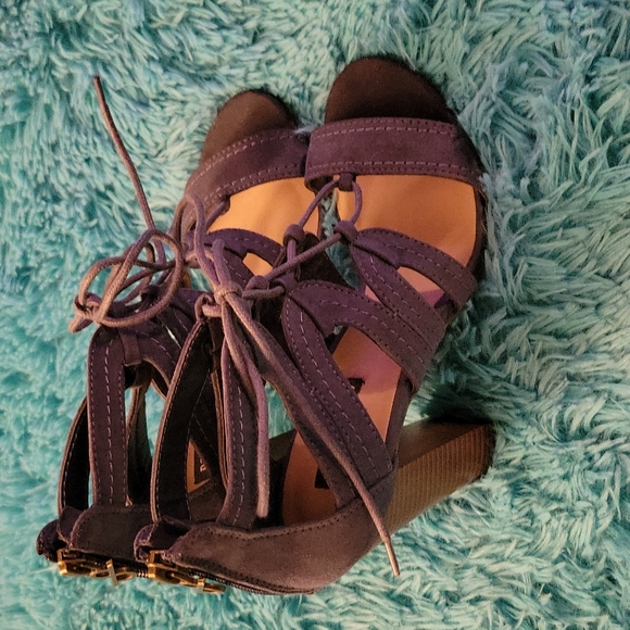 Parker Sky Blue Lace Up Block Heels Size 6 - Picture 3 of 10